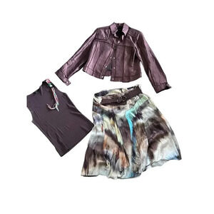 JAVIER SIMORRA Barcelona Three Piece Outfit Set Size 10 /12 silk & linen